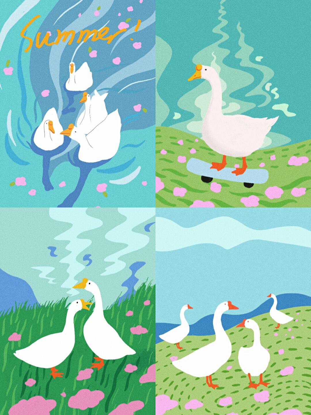 插画|鹅鹅鹅白毛浮绿水