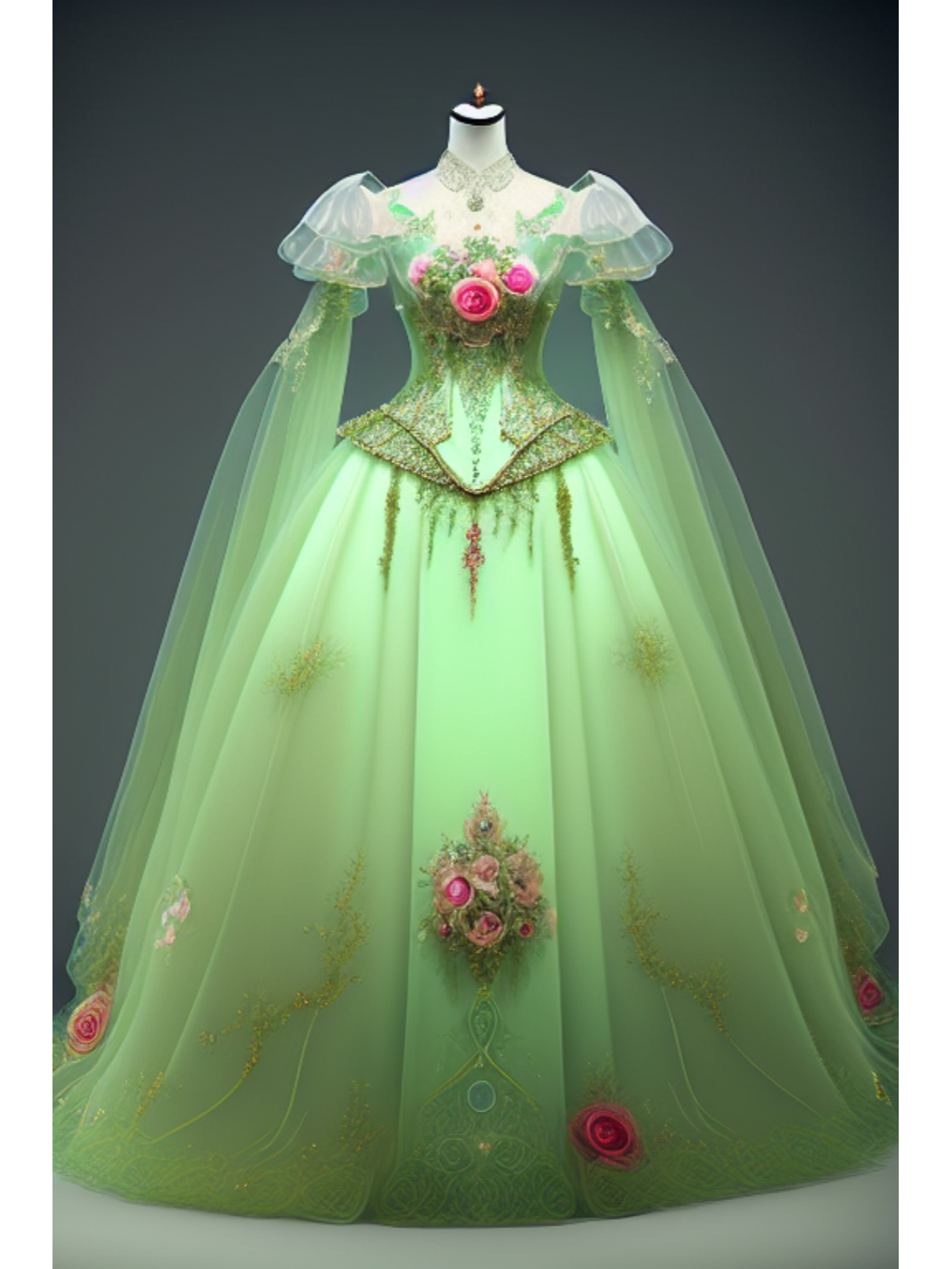 玫瑰和宝石系列,淡绿色婚纱礼服太美了!