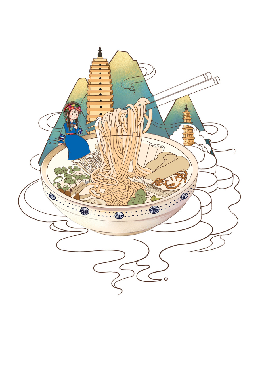 原创传统美食插画丨云南过桥米线 好久没有画插画了,开始打卡传统美食