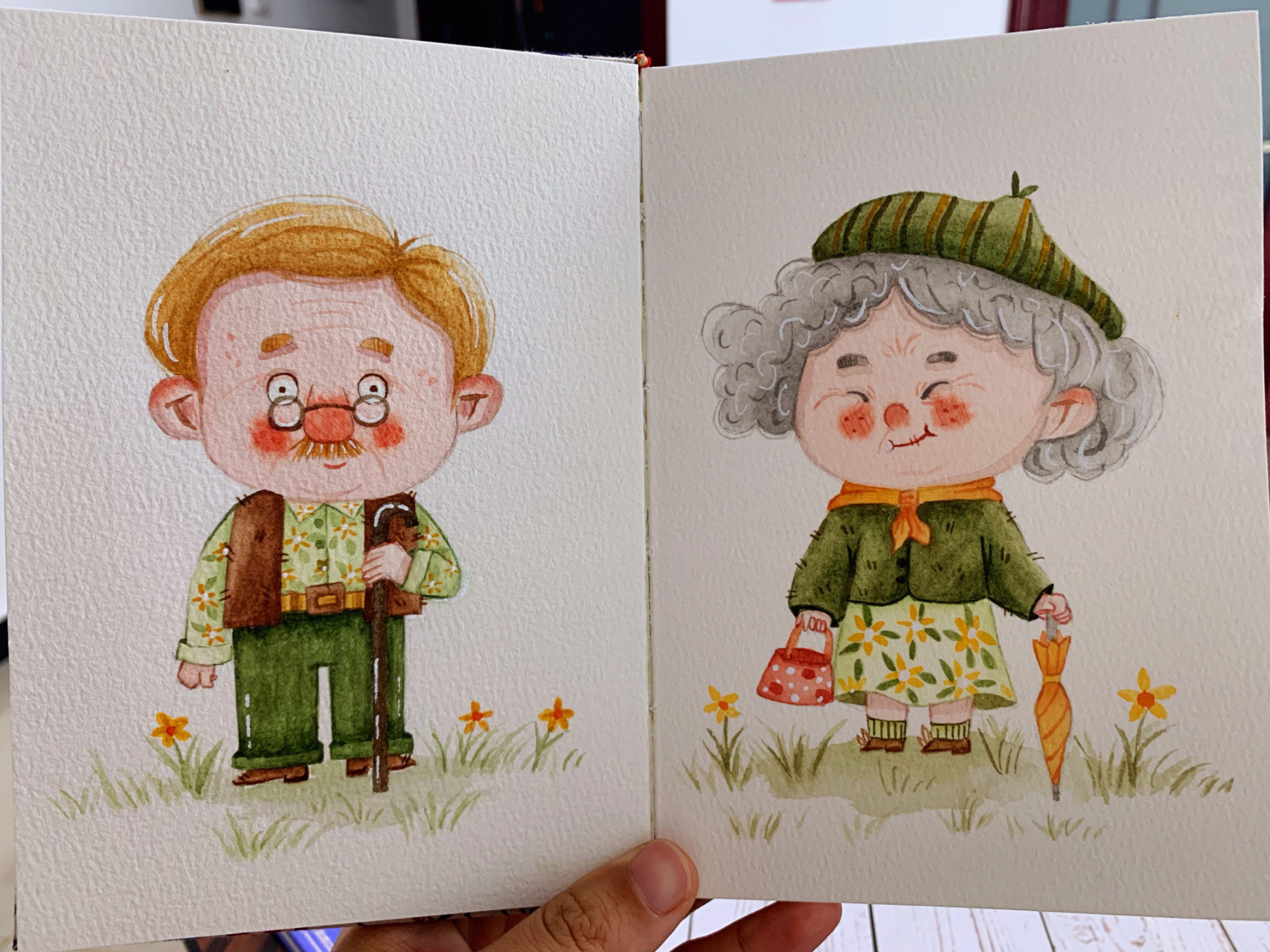水彩手绘插画 | 一对可爱的老爷爷和老奶奶 临摹cheermary