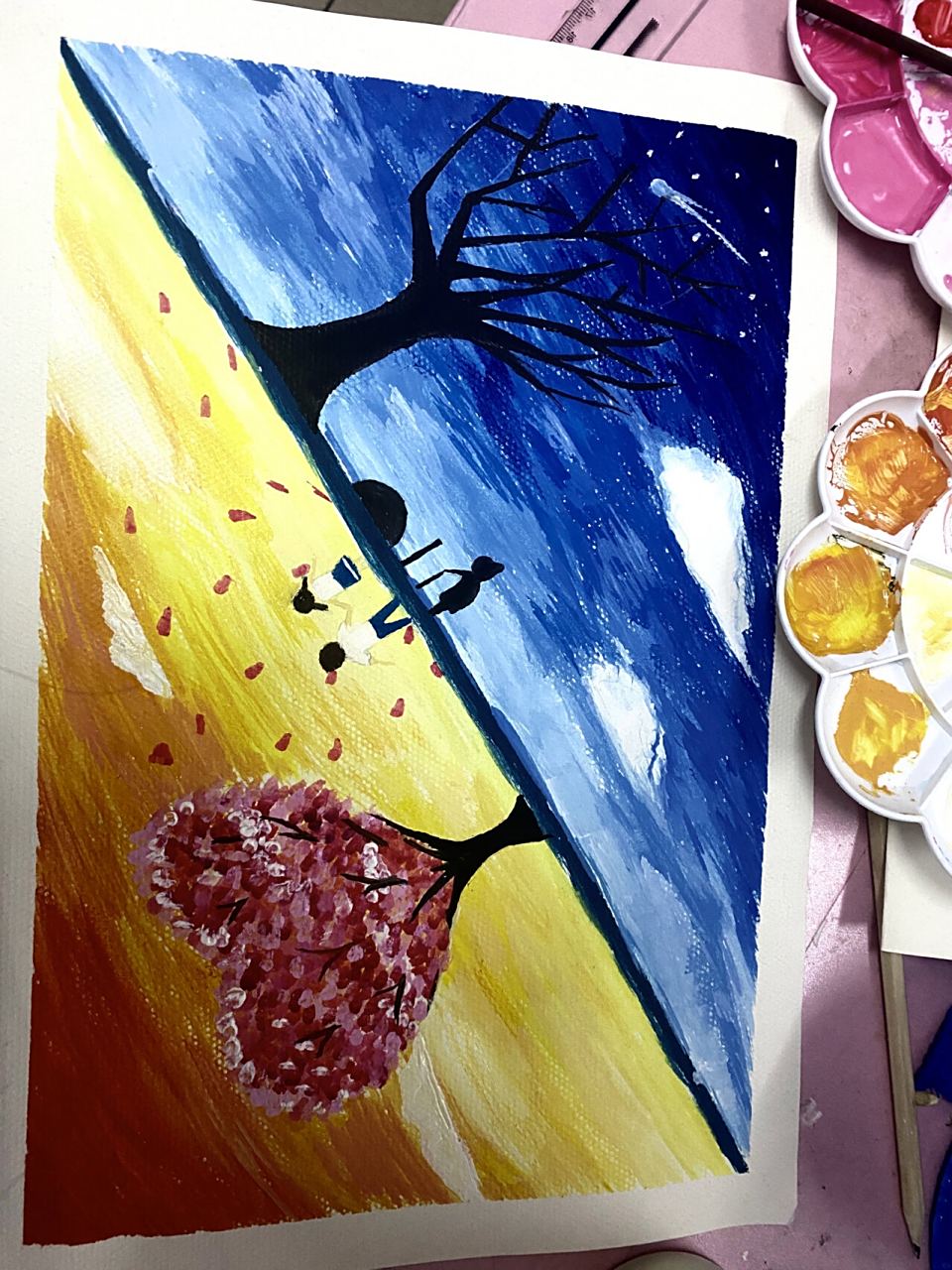 水彩画 冷暖色调渐变画