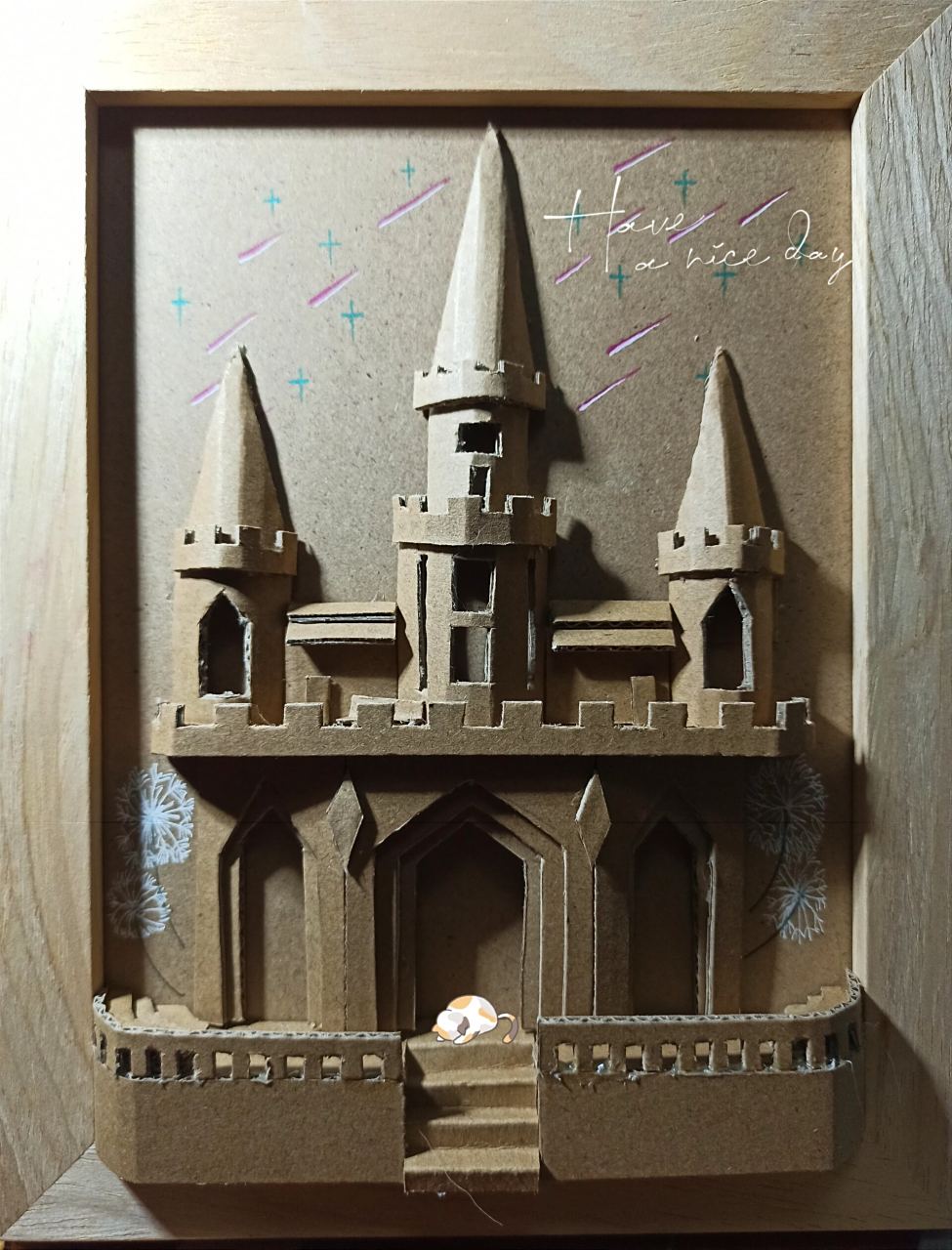 手工瓦楞纸小城堡(附教程) 用瓦楞纸和少量牛皮纸做的蒲公英小城堡