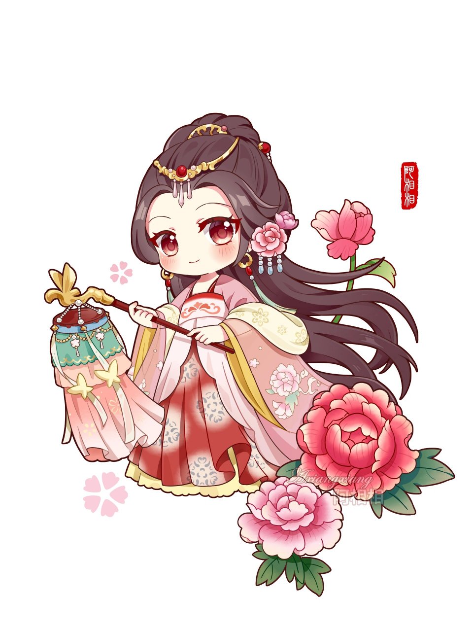 原创古风新年女孩q版插画|龙年汉服绘画 四个合集一起发发,其实是二十