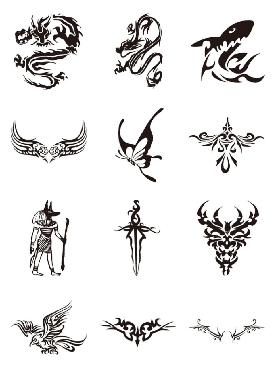 黑白翅膀 神兽图腾 纹身图案 花纹素材