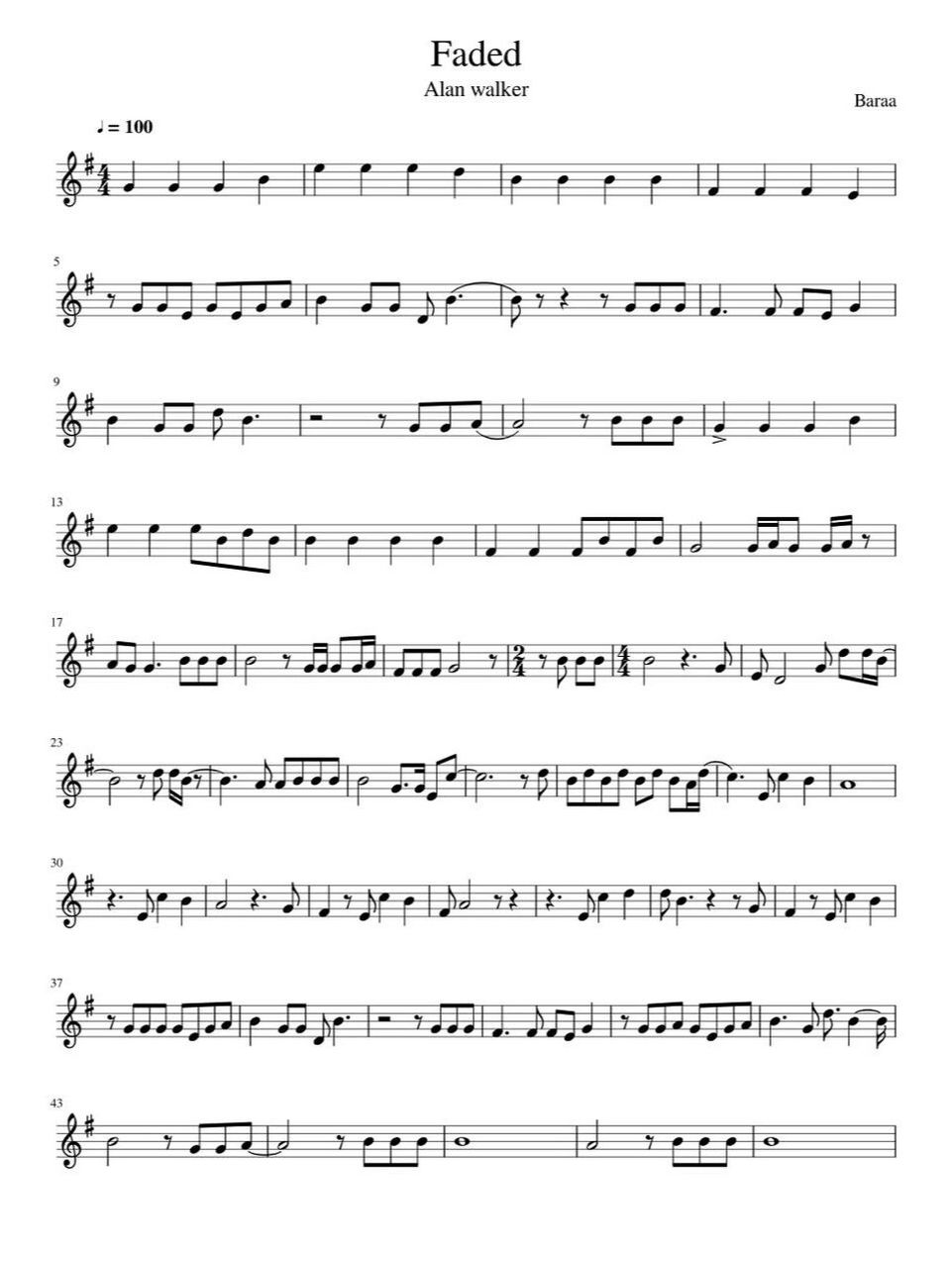 【欧美小提琴乐谱分享4】《faded》视频同款高清小提谱95 难度等级