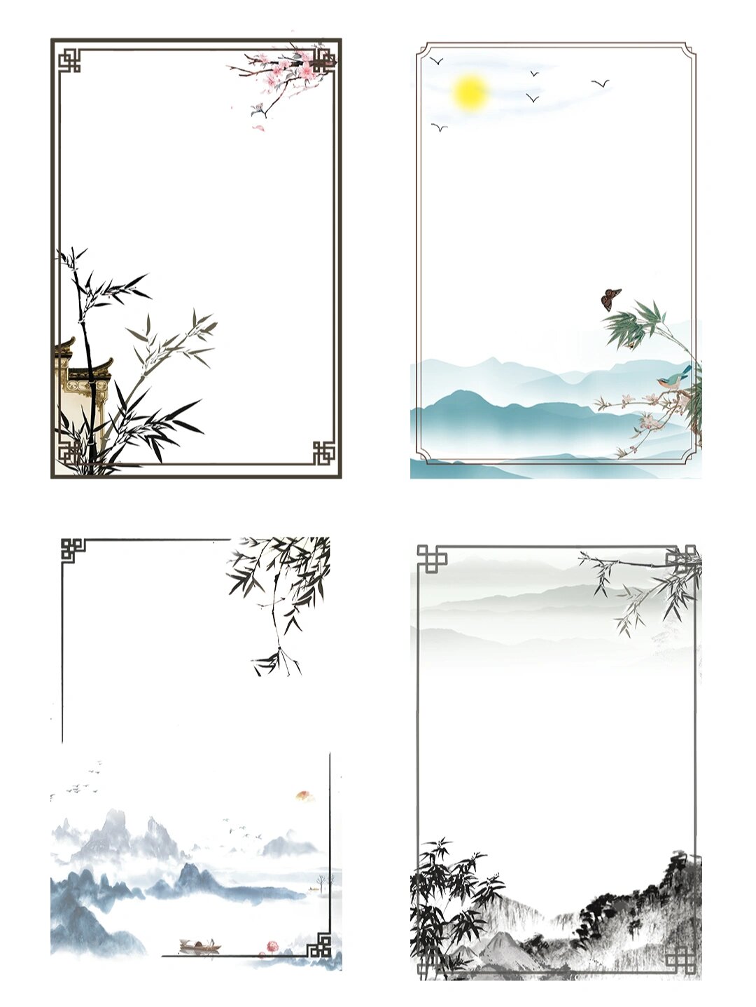 古风97|竹叶水墨边框素材92