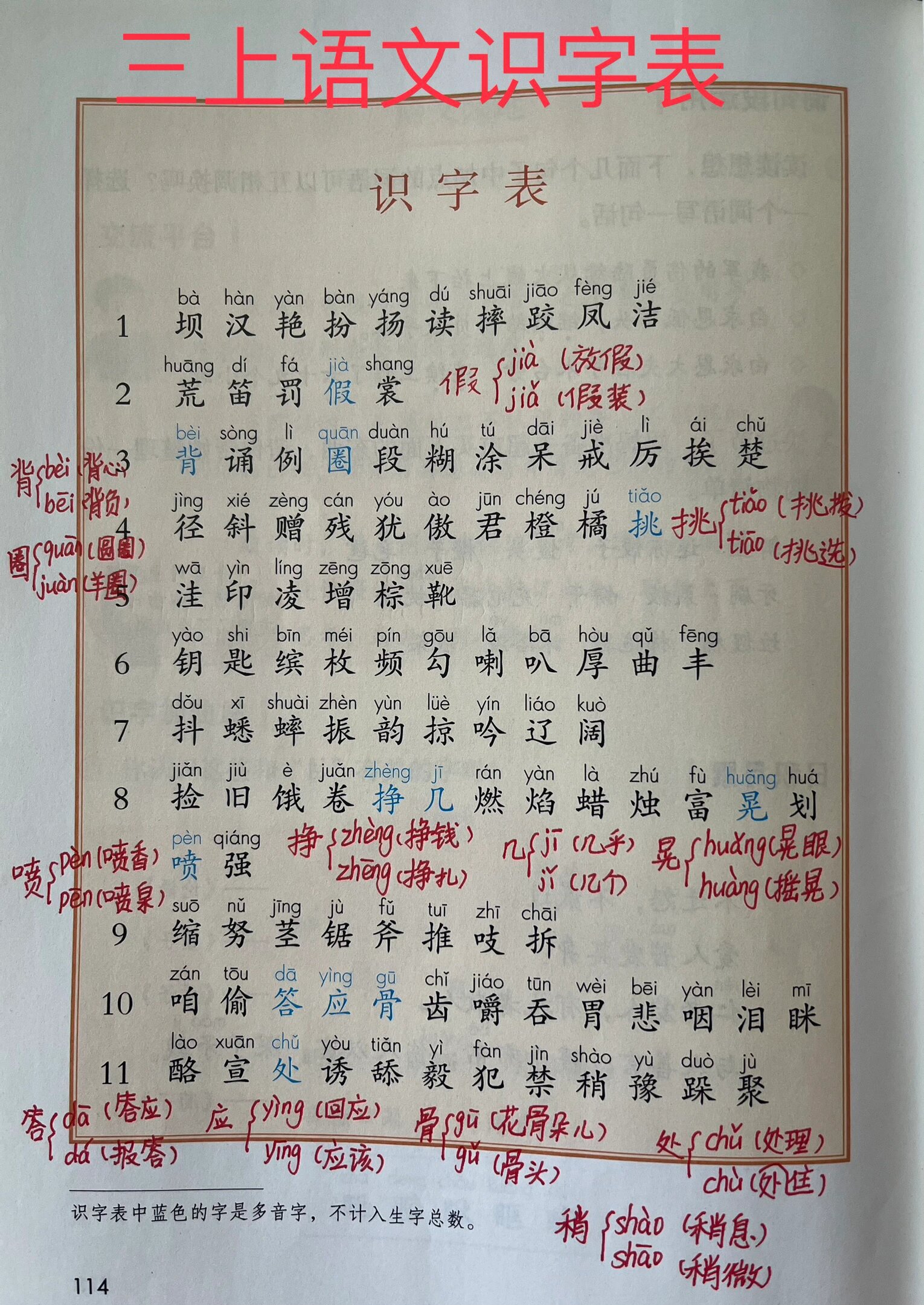 三年级上册语文课后识字表➕写字表➕词语表