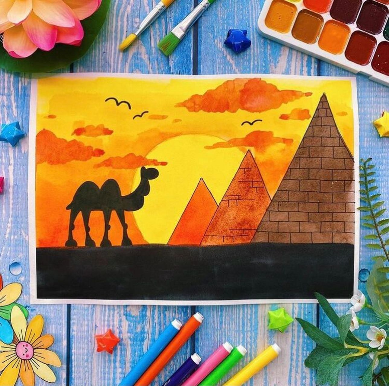 金字塔儿童画简单图片