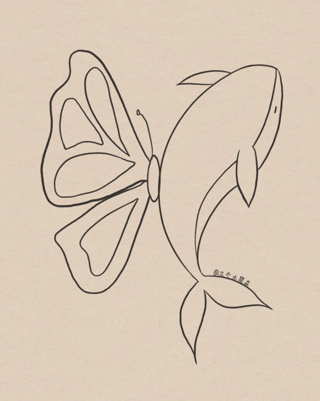 蝴蝶与鲸鱼简笔画|附过程 简单好画!速速动笔!