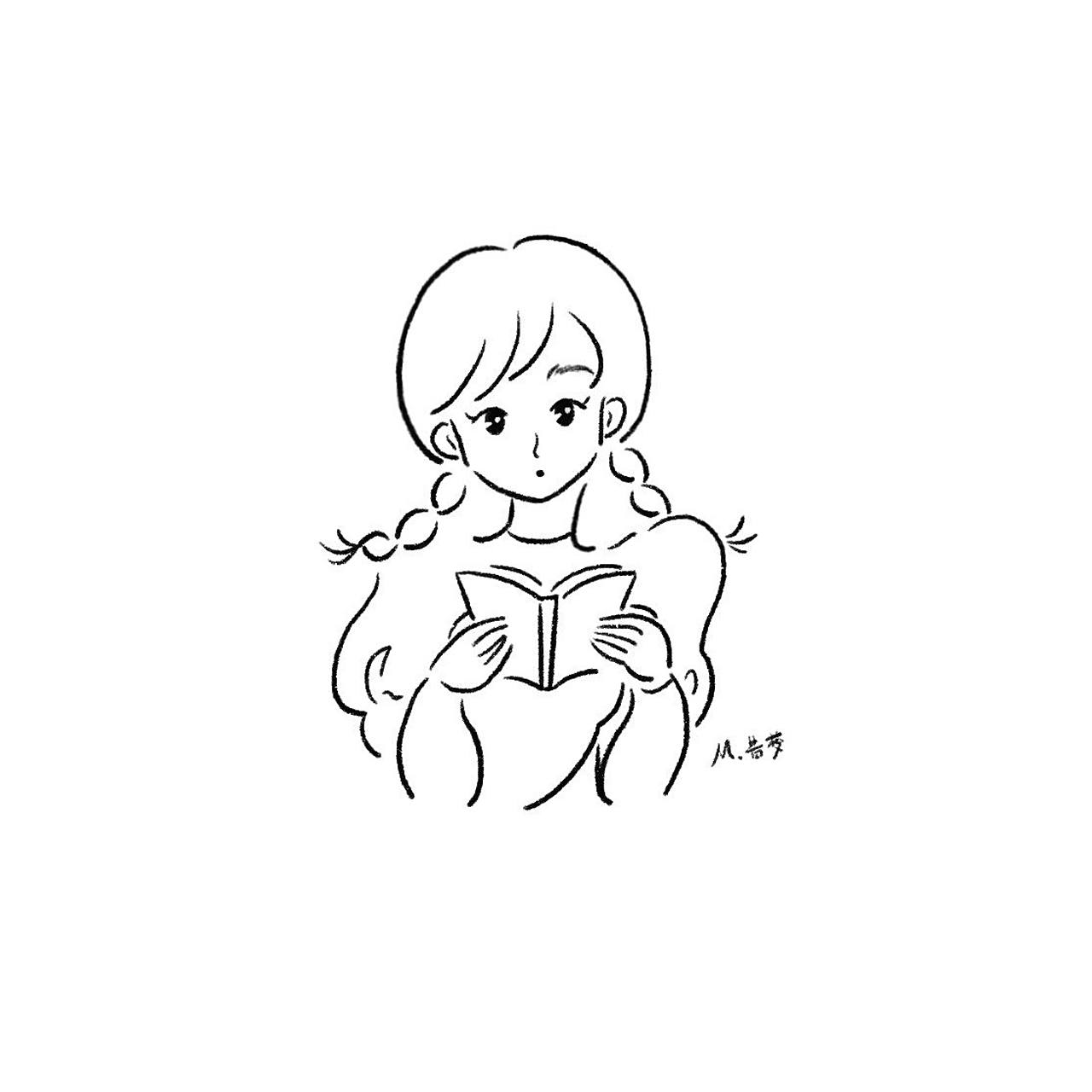 78极简手绘08 | 读书女孩 摸个小头像 临摹ins:3kakulemon(有改动)