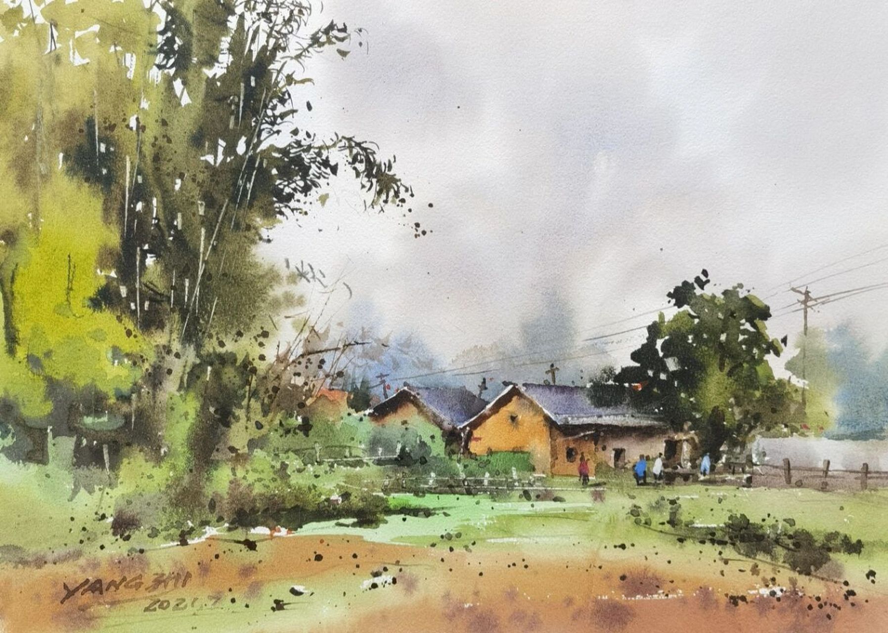 水彩风景《乡村小景》