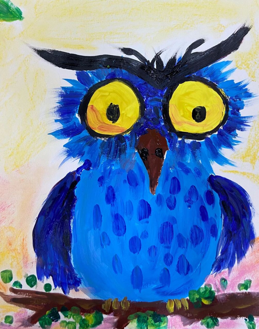 《4-6猫头鹰》水粉丙烯颜料画 适龄4-6岁 教学目标 : 1,了解猫头鹰的