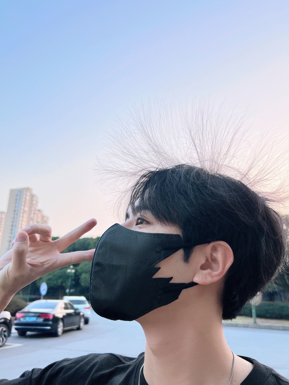 罗正##今天很wow# 走在楼下,头发突然静电竖起来了.