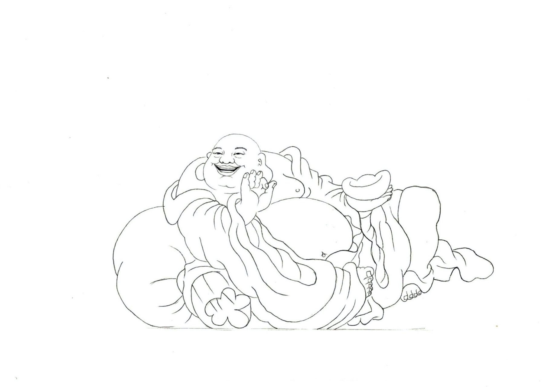 自学水彩,用水彩去临摹国画感觉还不错,这次临摹高云鹏老师的弥勒佛