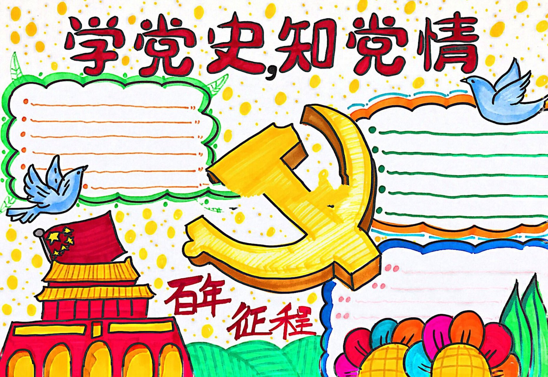 【手抄报】建党日 百年历史征程建党100周年