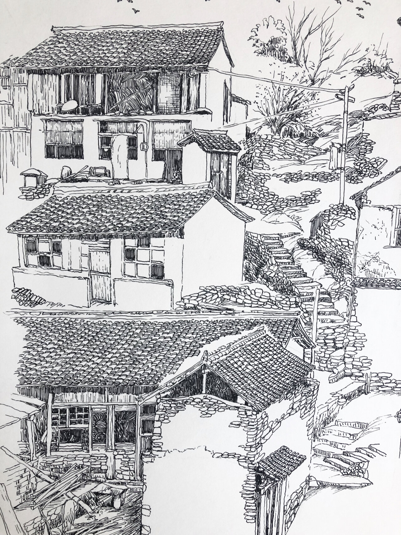 小山村 简笔画图片