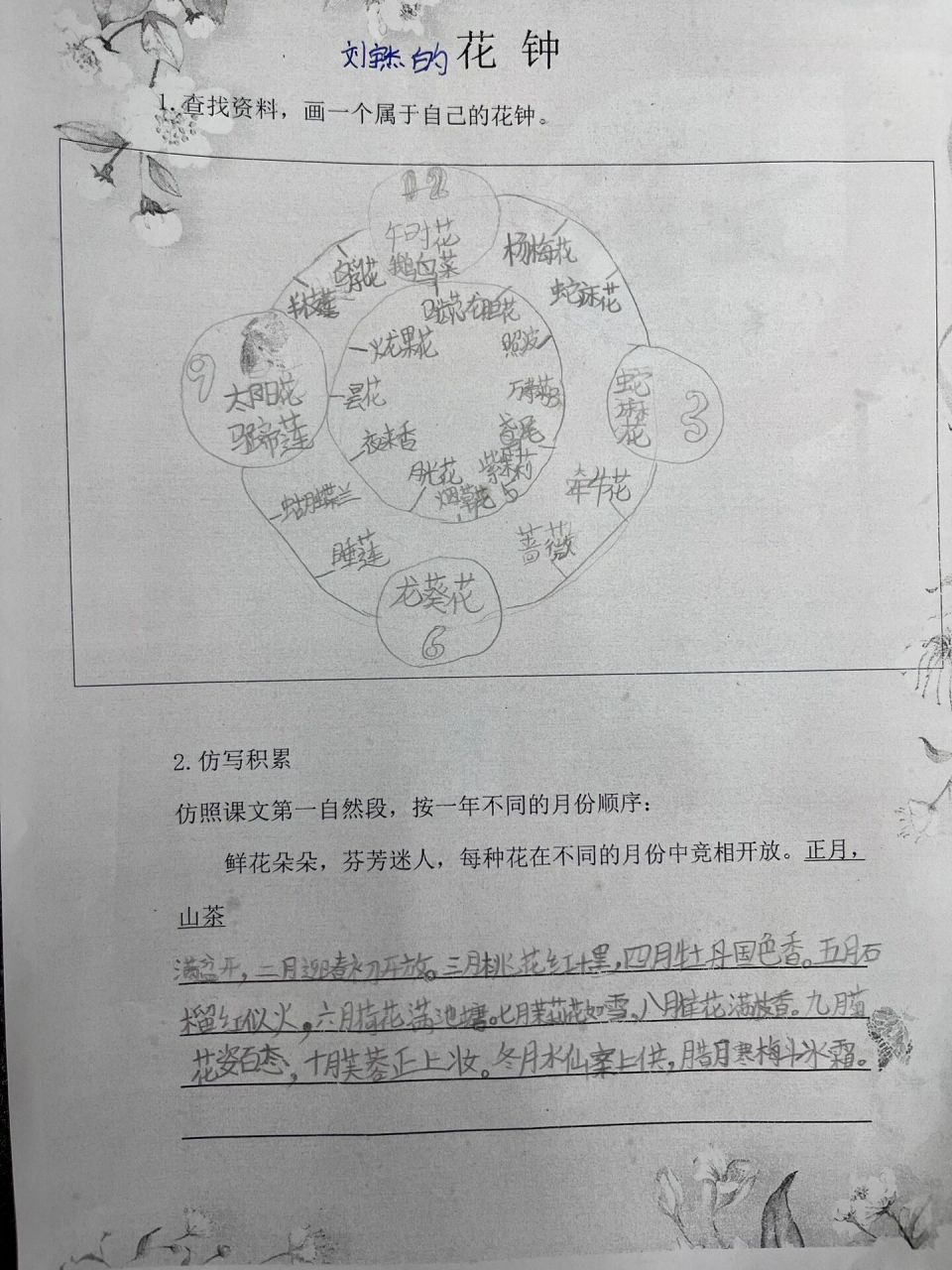 《花钟》创新作业仿写 选做作业就只能收到几个孩子的