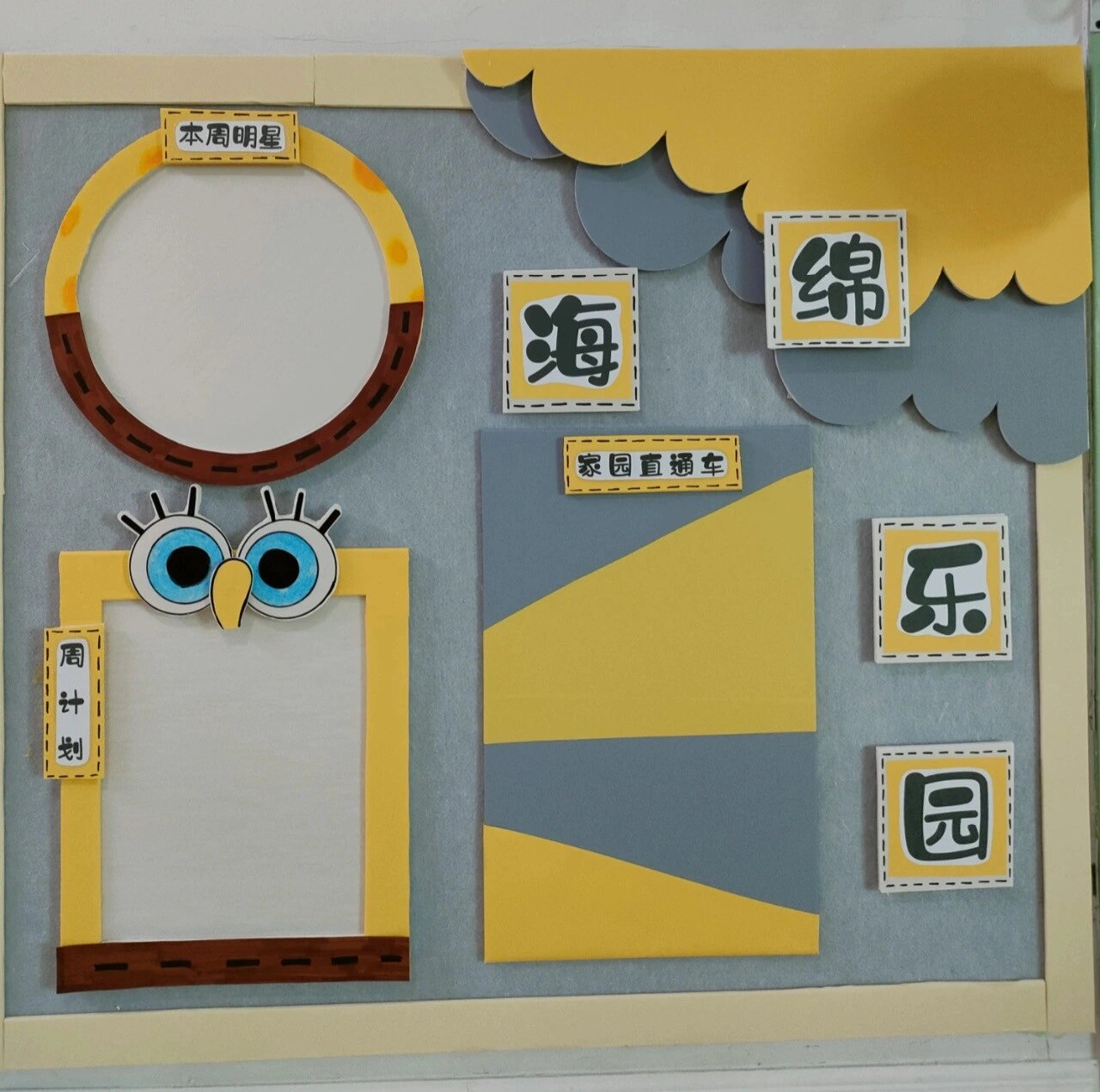 幼儿园开学环创 黄色系 海绵宝宝主题