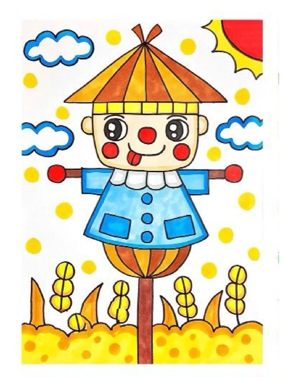 马克笔儿童画  稻草人