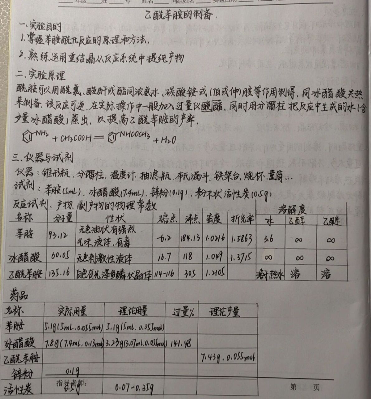 实验报告|乙酰苯胺的制备