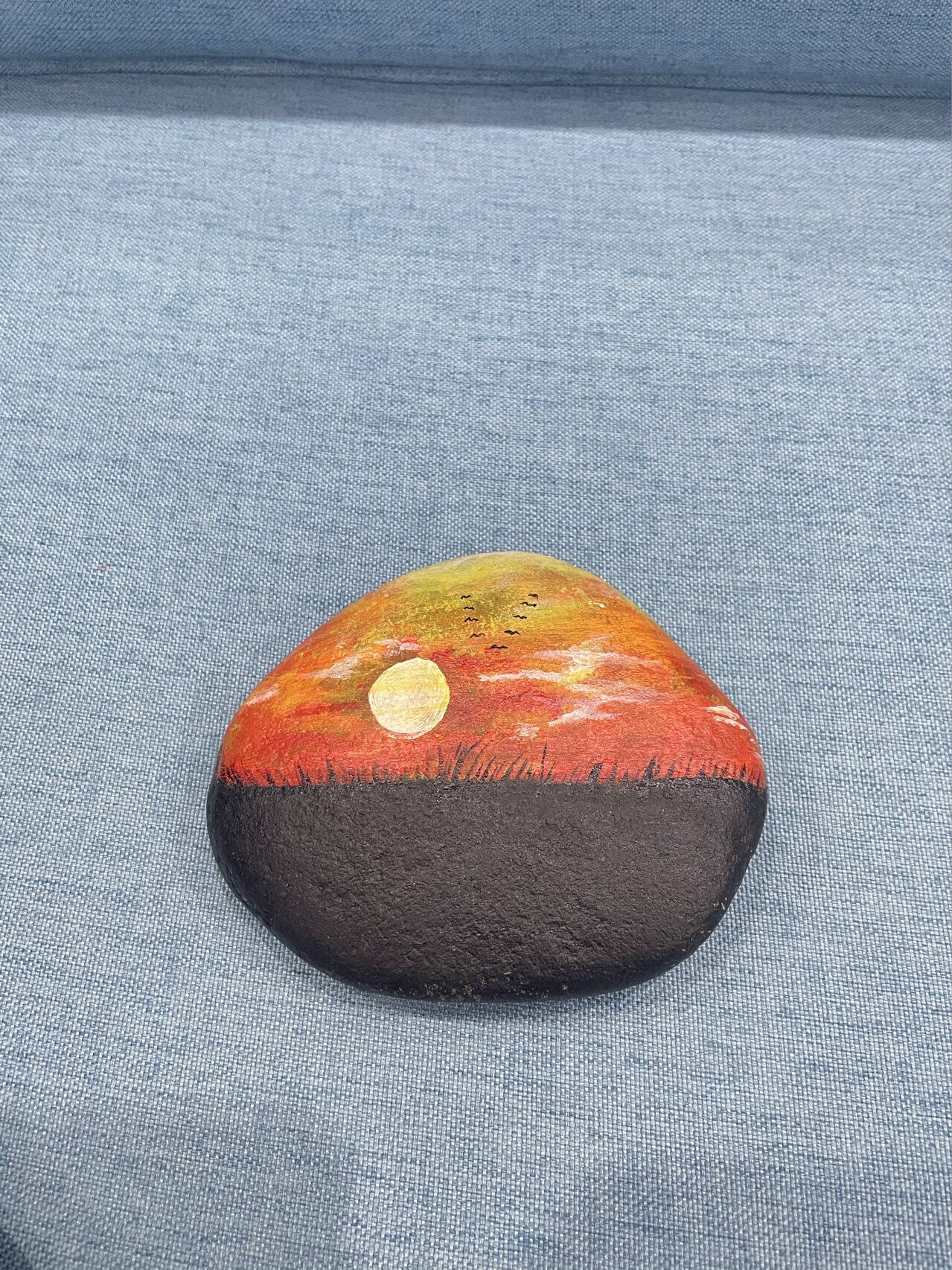 晚霞 落日余晖石头画