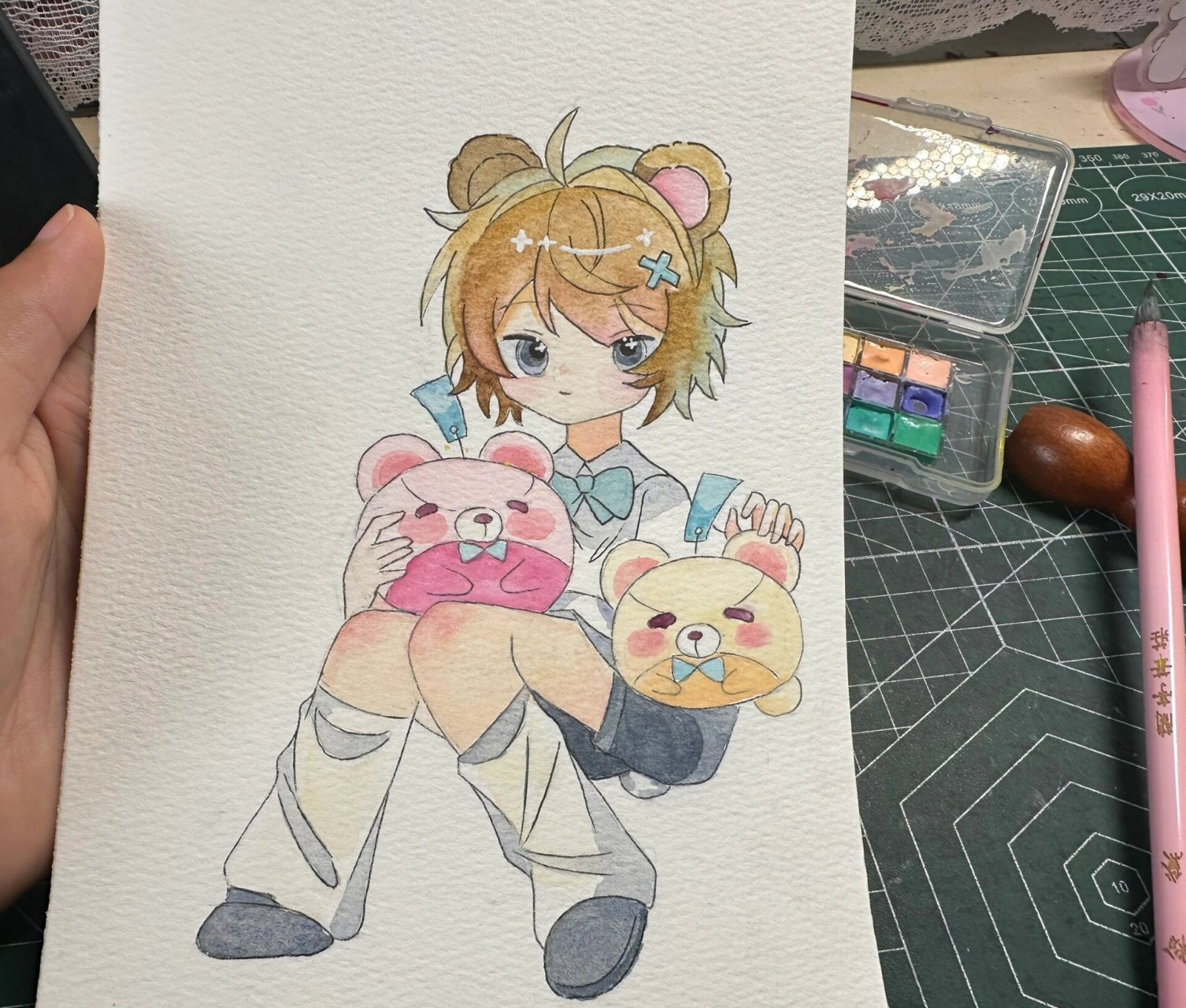 水彩手绘 q版动漫人物 熊仔