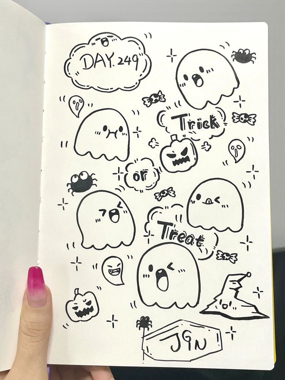 249|99万圣节97可爱鬼|简笔画手帐素材～ 96打卡一张可爱鬼的小