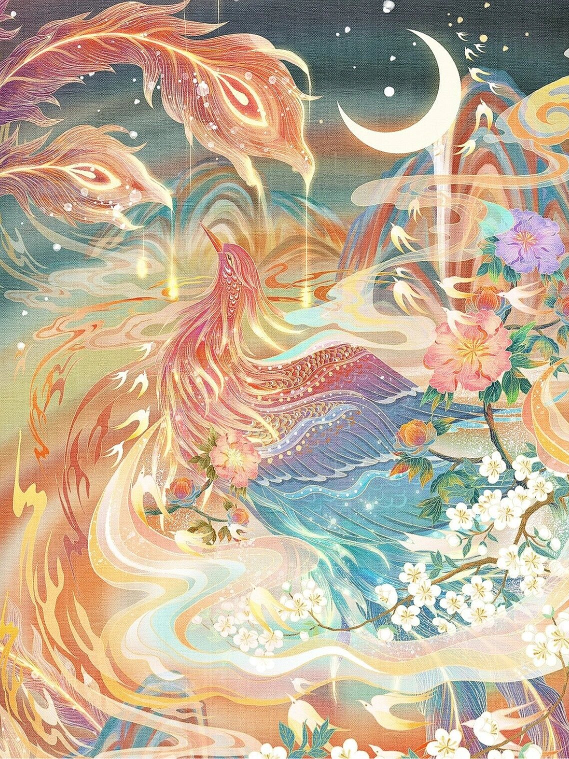 素材积累|线性新国风 凤凰插画