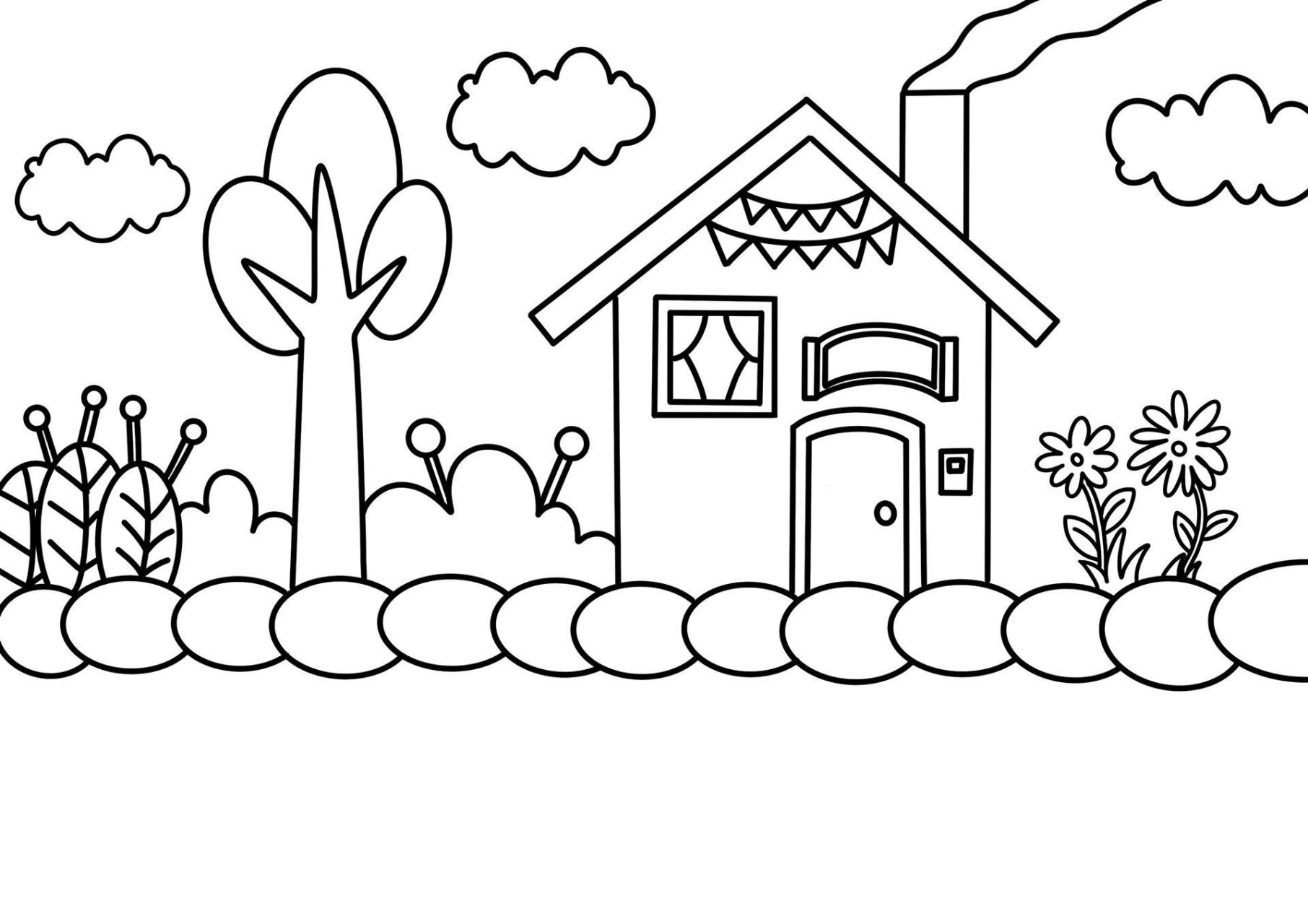 漂亮的房子 大树99 儿童画 创意画 简笔画 带线稿哦