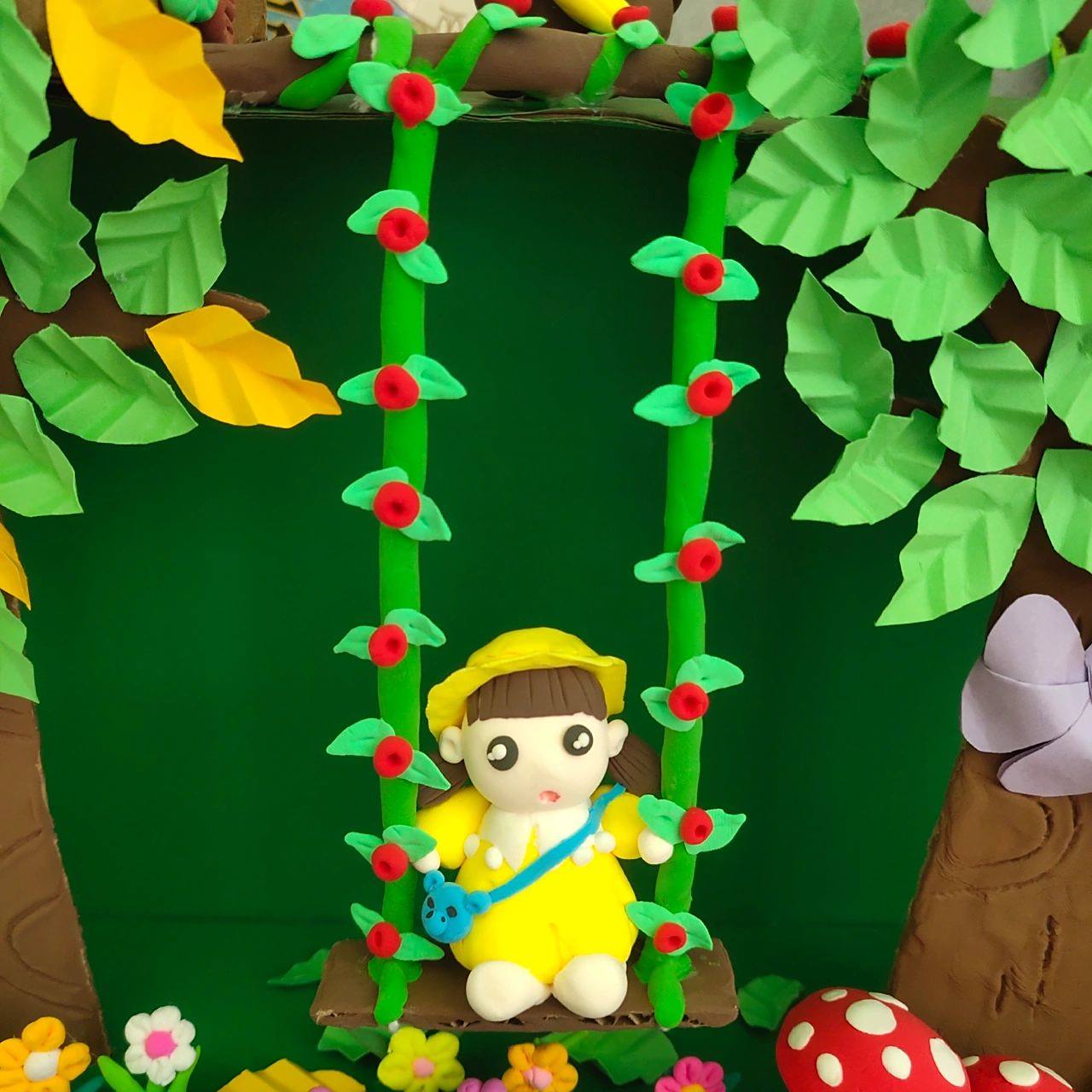 幼儿园森林主题超轻粘土场景作品 主题:奇妙的森林98 使用材料:各种