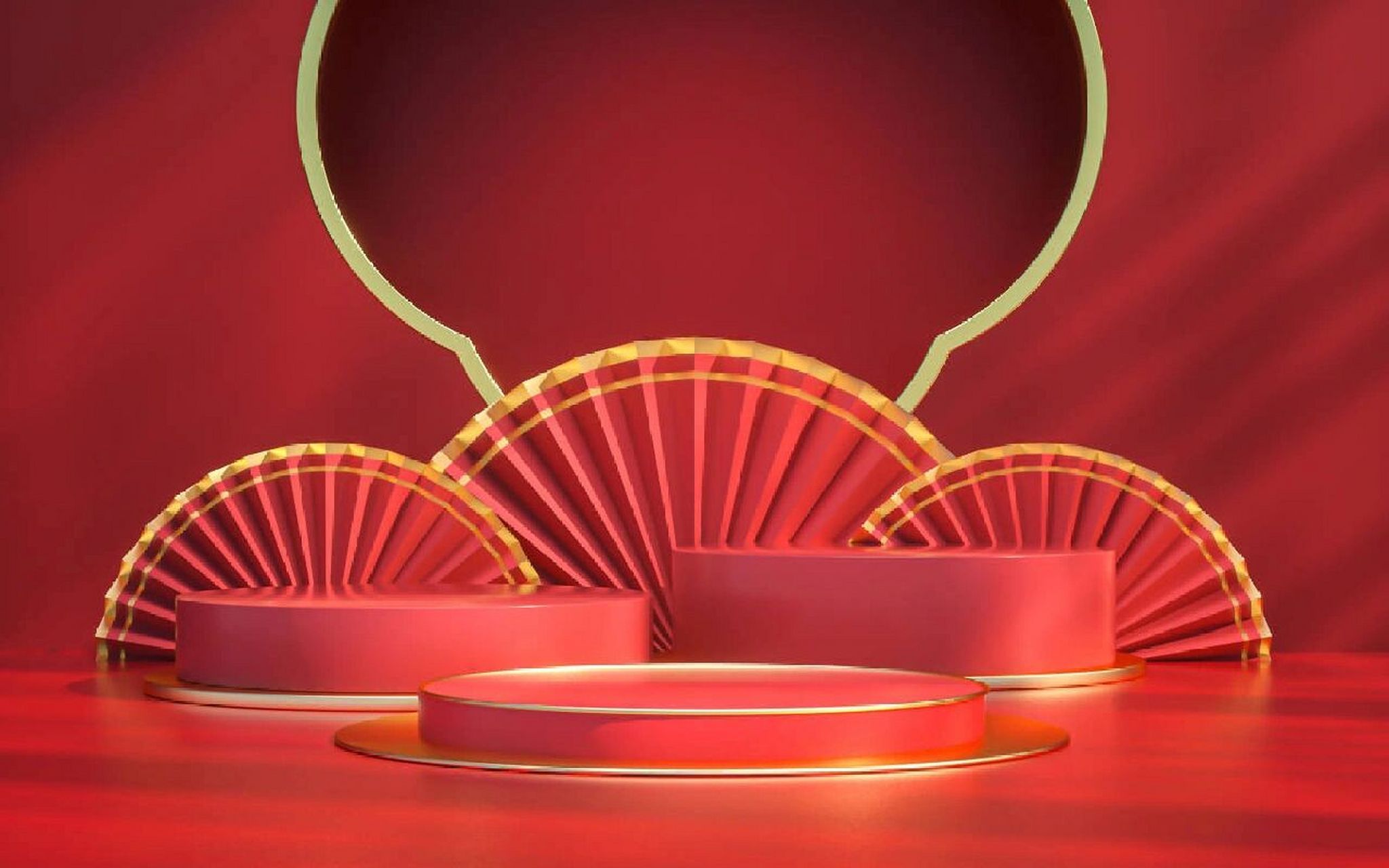 今天分享的主题是〈新年国潮c4d电商展台背景〉 快和我一起左滑解锁吧