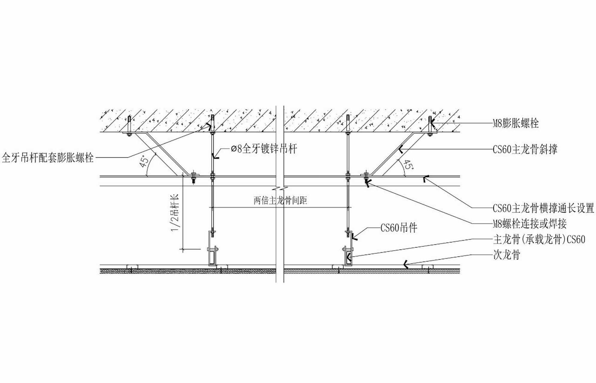工艺节点提升第一期:吊顶反支撑,转换层 吊顶反支撑与转换层节点图