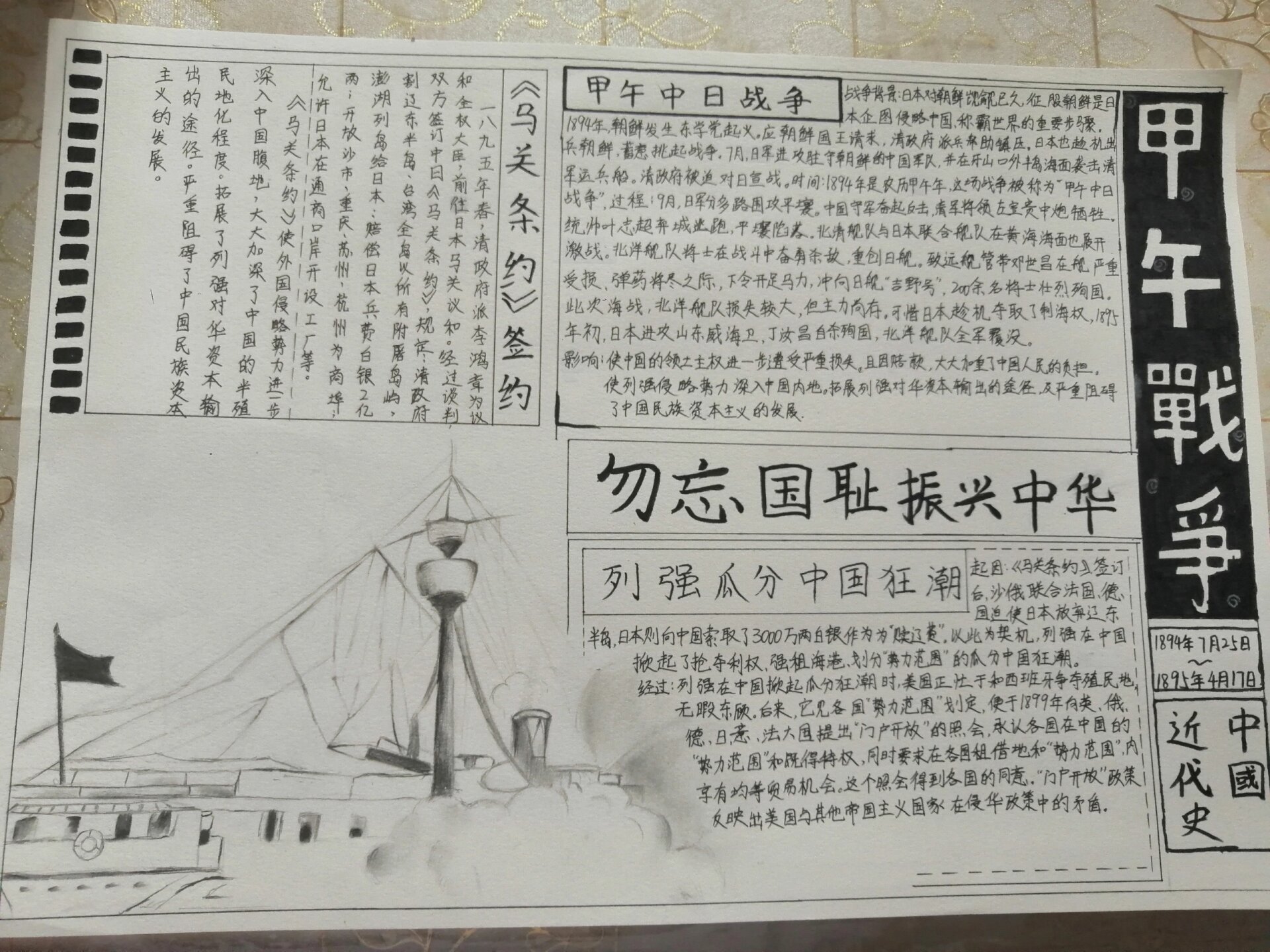 历史八上手抄报 事件:甲午战争 画的不好看,各位大佬轻喷no原的,这位
