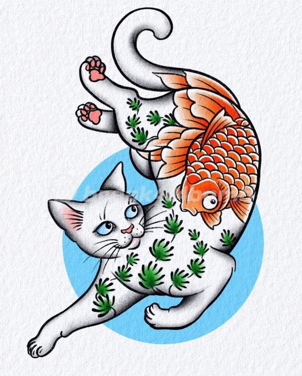 日式武士猫纹身丨猫纹身手稿|杭州纹身 一组猫纹身手稿,风格日式,喜欢