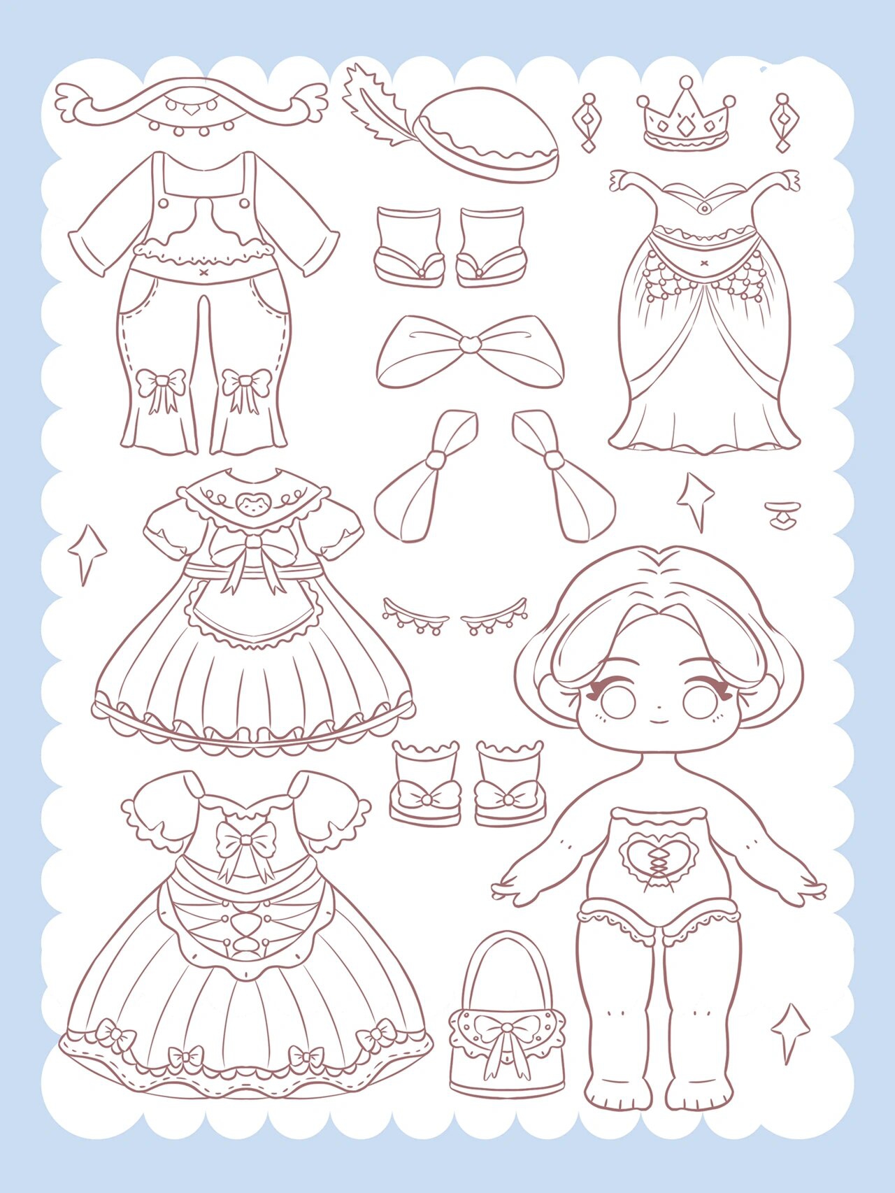 原创换装系列|公主风换装贴纸线稿分享