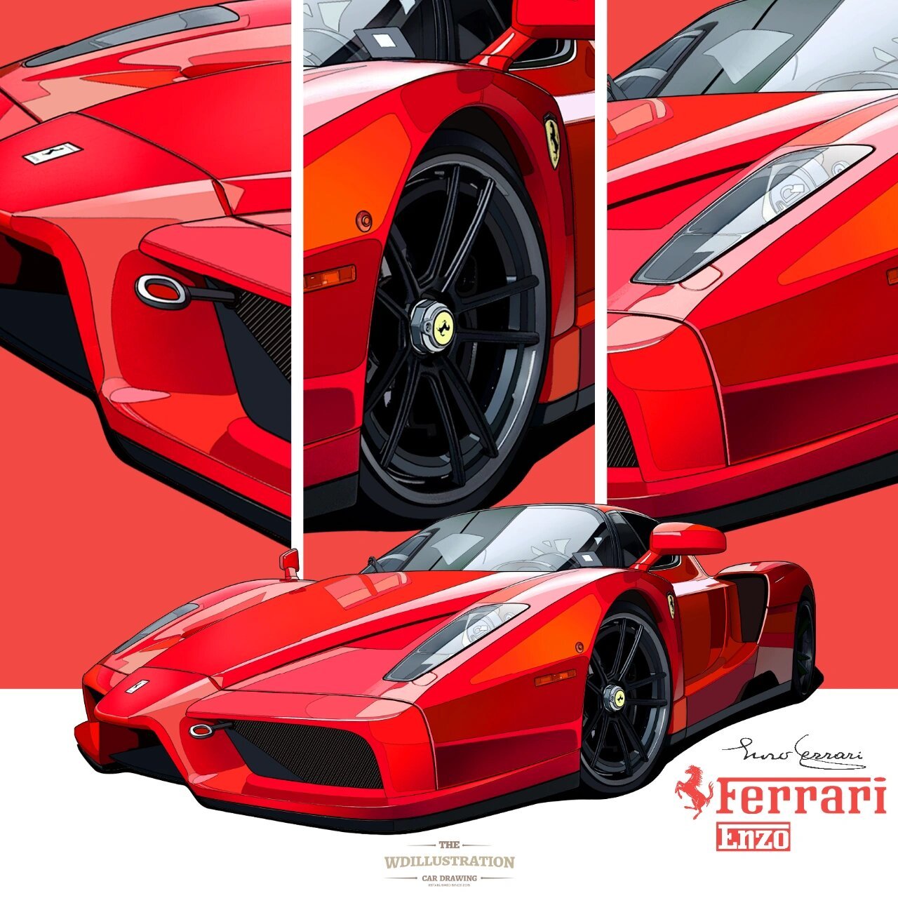 原创汽车插画|画一台ferrari传奇车型-enzo 致敬ferrar