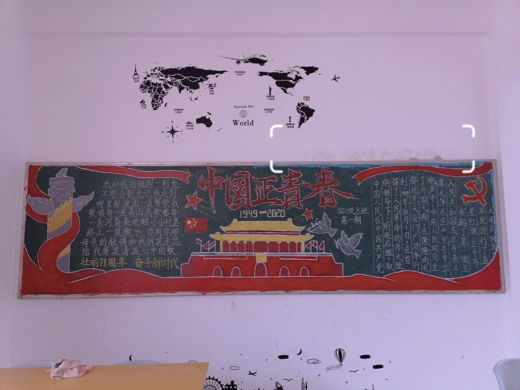 庆祖国华诞71周年黑板报 94分享来到新学校出的第一期黑板报 94