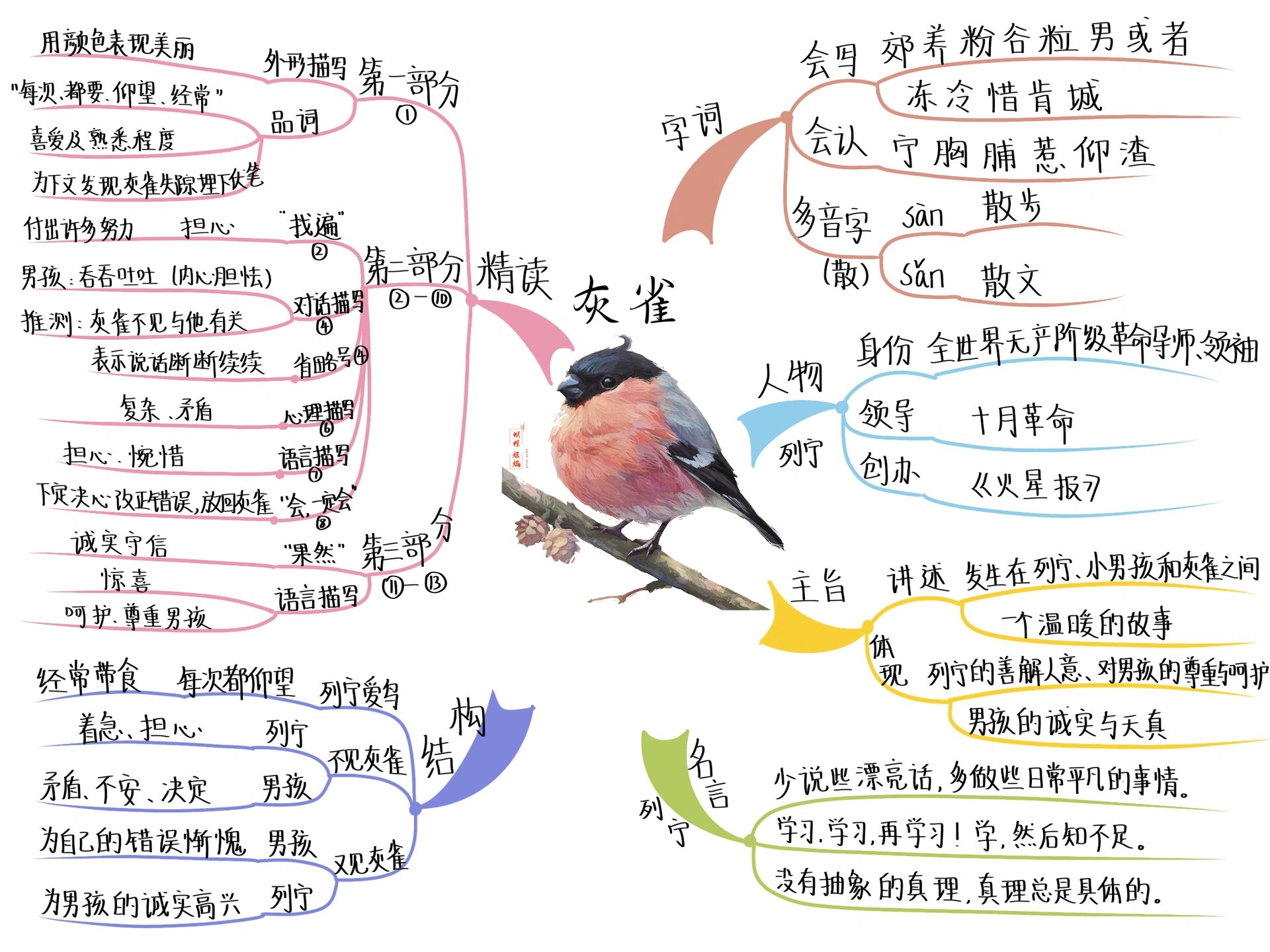 三语上丨25《灰雀》思维导图 列宁善意的提醒,是对男孩的尊重和爱护