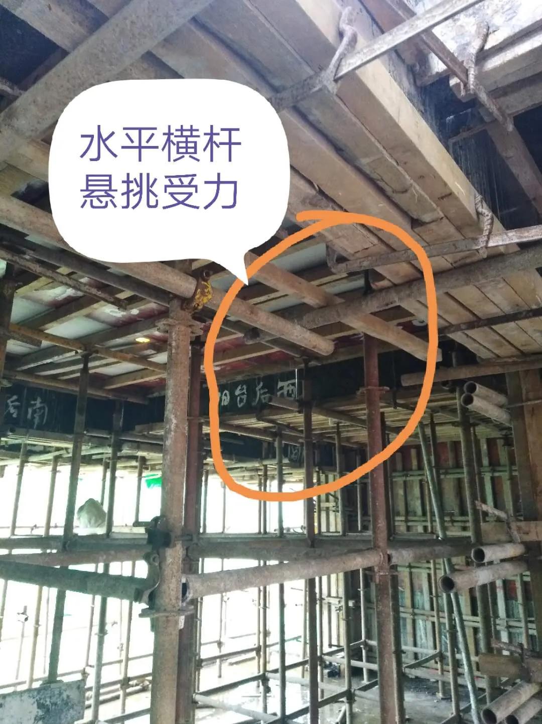 验什么?  11楼十三层支模架存以下问题: 1,个别水平横杆悬挑受力