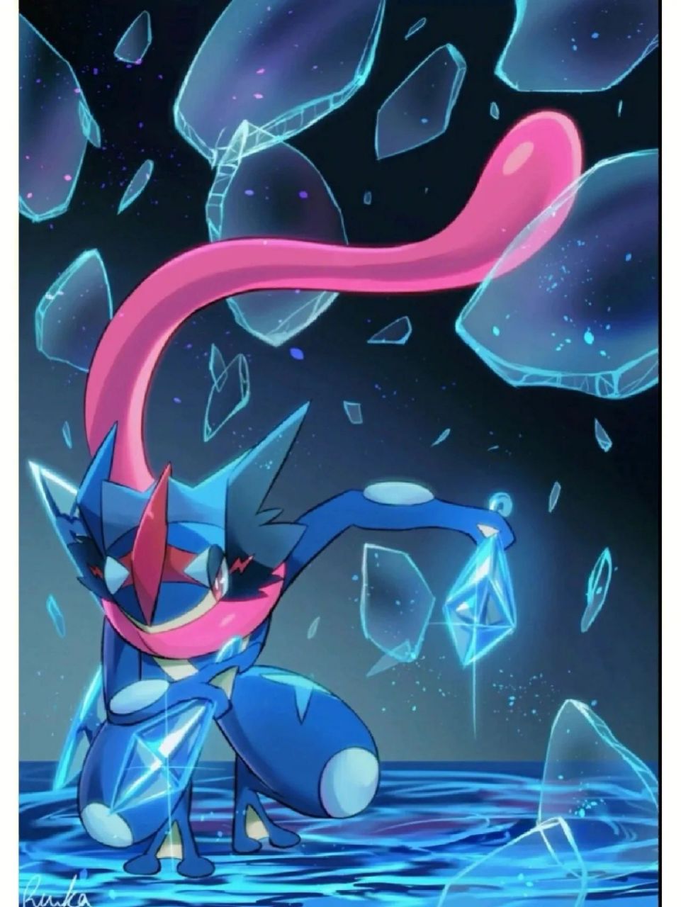 宝可梦高清手机壁纸(甲贺忍蛙) 它的红色围巾居然是舌头!