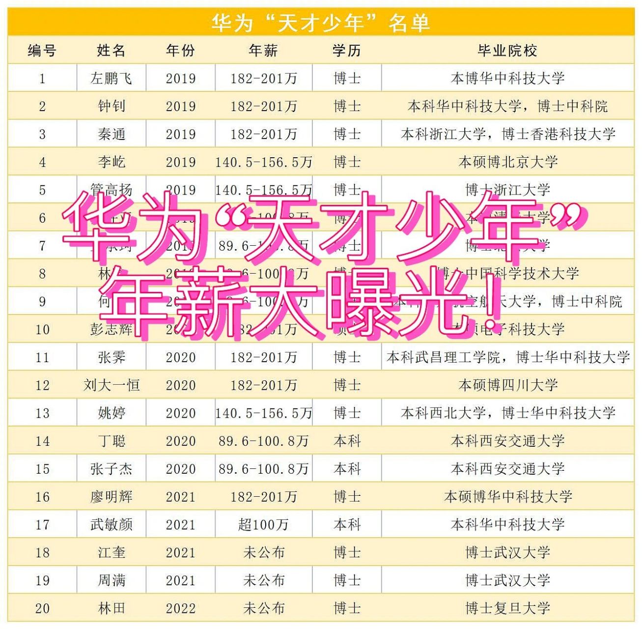 华为"天才少年"名单公布!继续加油吧!