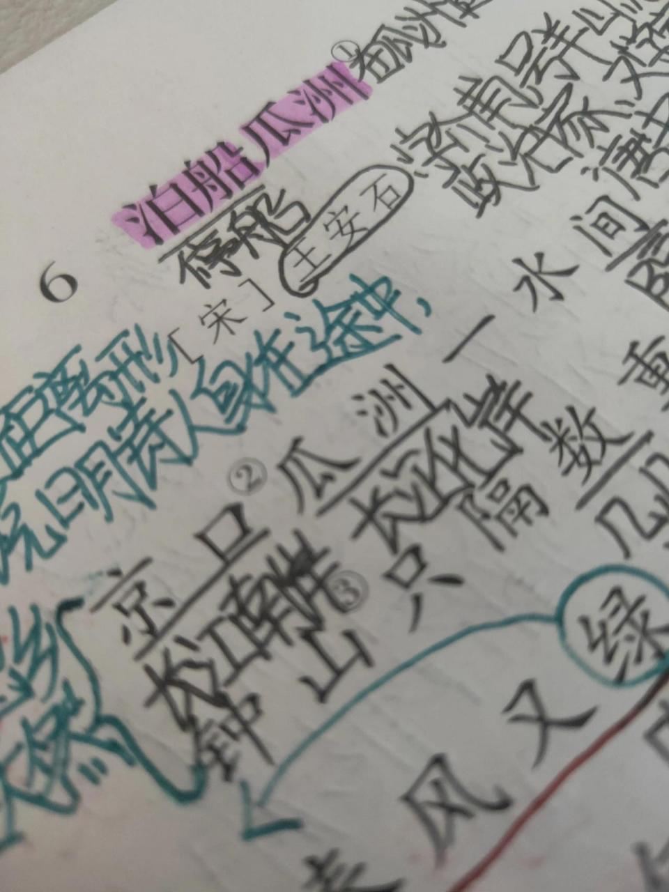 《泊船瓜洲》预习笔记 六下,第116页 泊船瓜洲课堂笔记,一起来学起来