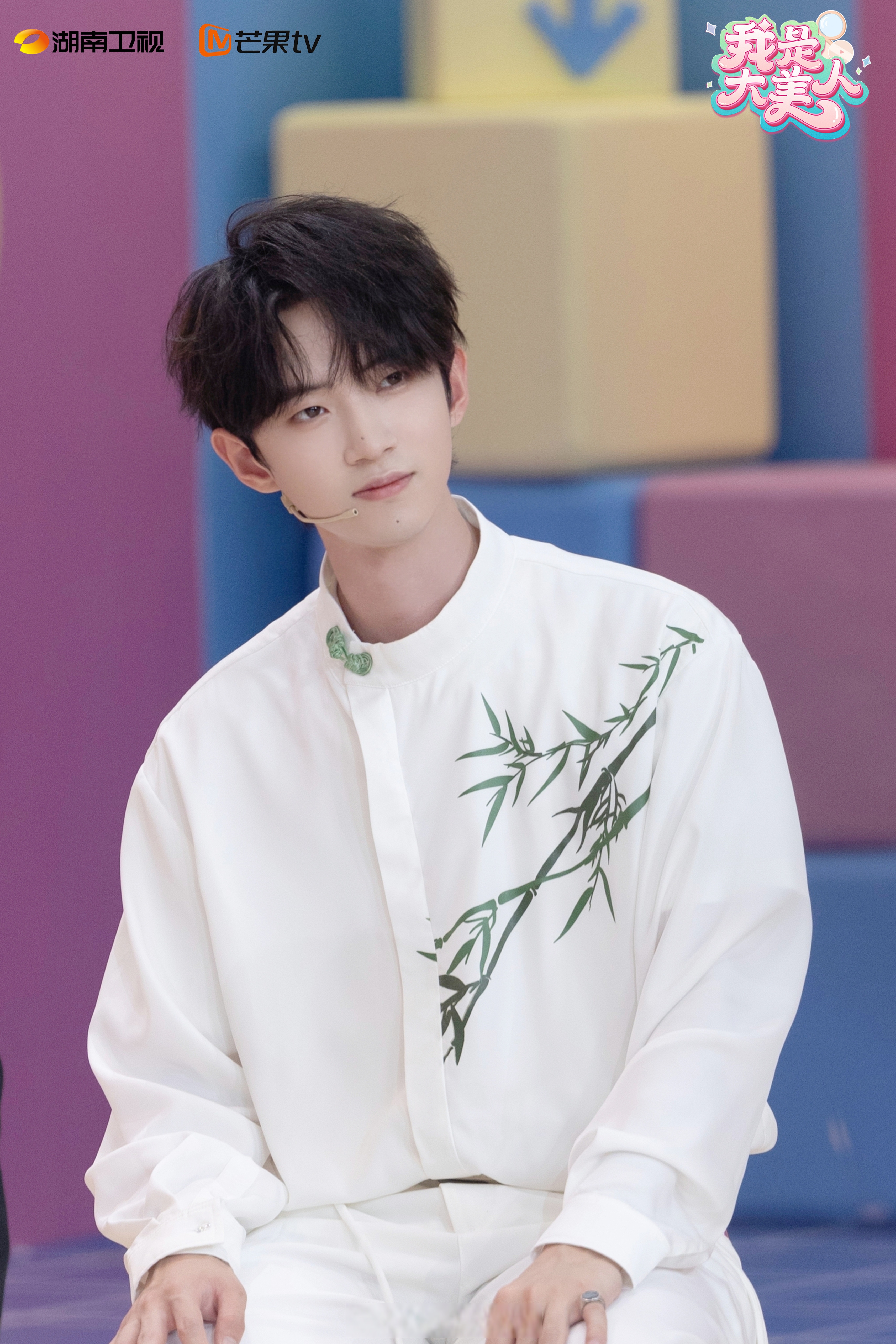 我是大美人新中式专场# 可爱的熊猫胸针搭配衣服上的翠竹,新中式的