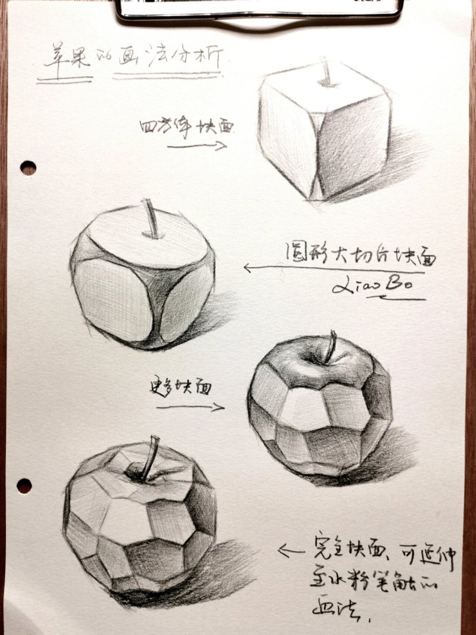 苹果素描看本质,不同切面的画法分析 素描苹果,苹果结构画法,便于理解