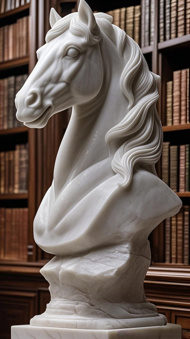 雕塑艺术家赵玉昌作品汉白玉石雕马头,家居摆件的必备艺术