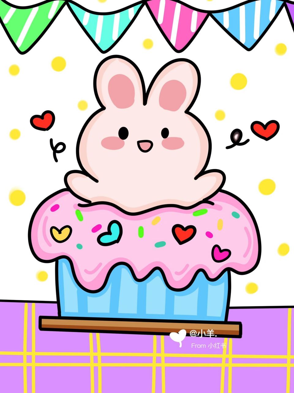 兔子蛋糕98儿童创意画 简笔画 简单 9615线稿 #创意美术儿童画
