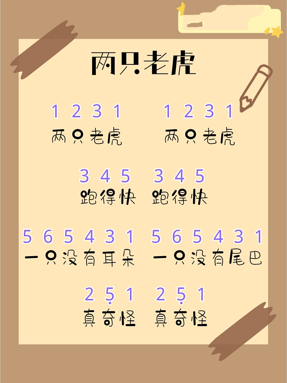 两只老虎钢琴简谱,世界名曲. 嘿嘿嘿 ,小白必会曲子.