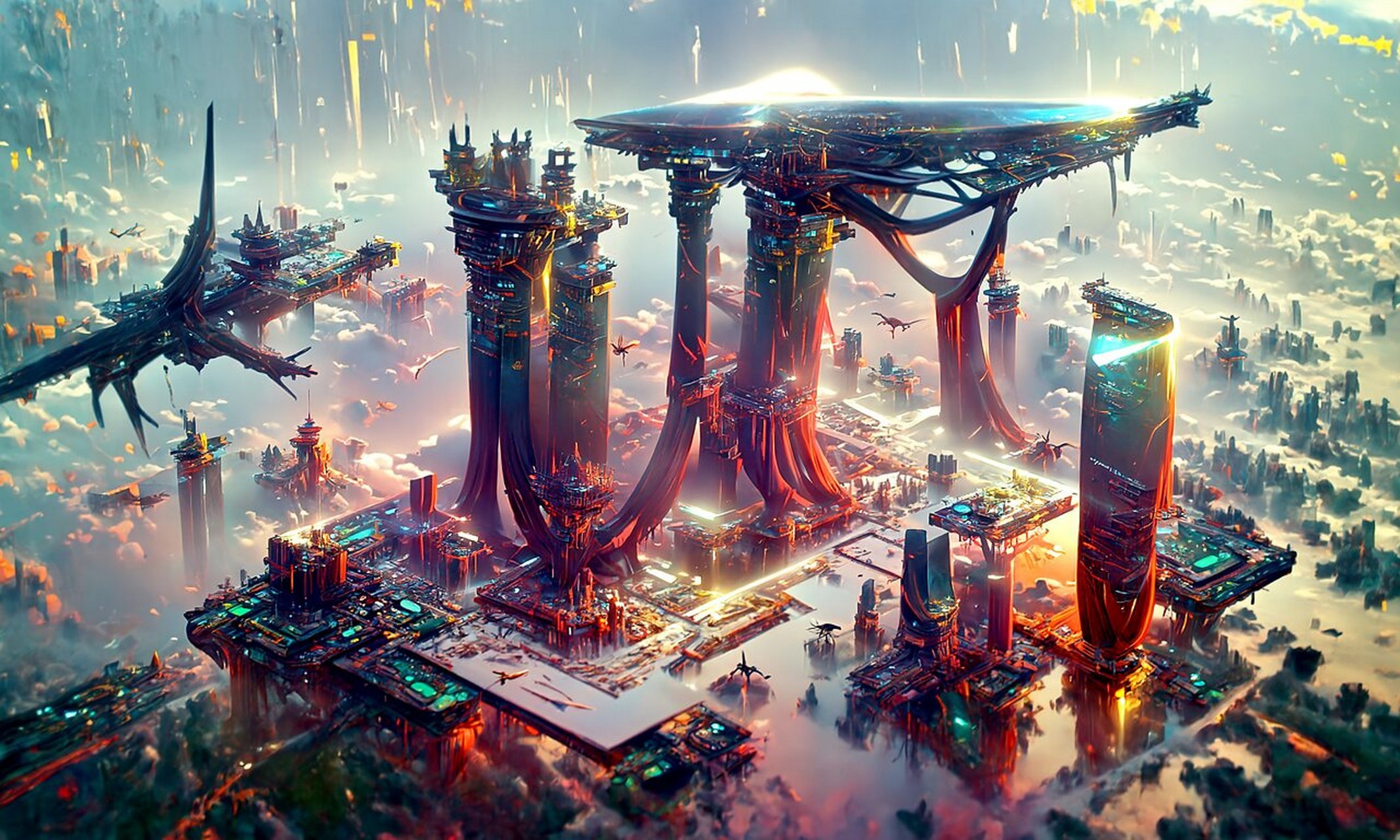 ai绘画系列 -- 《未来科技城市构想》 话说p2有新加坡帆船酒店的感jio