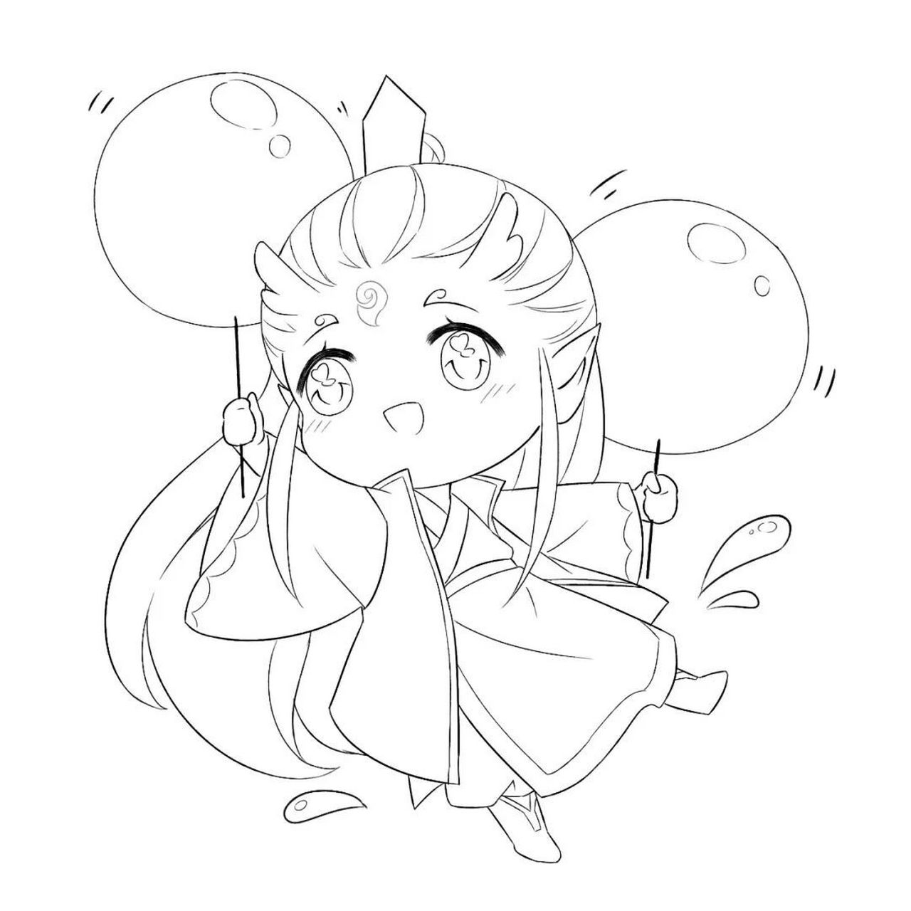 q版哪吒 敖丙 ,黑白线稿 彩图线稿临摹素材 ✍每天一张线稿练习