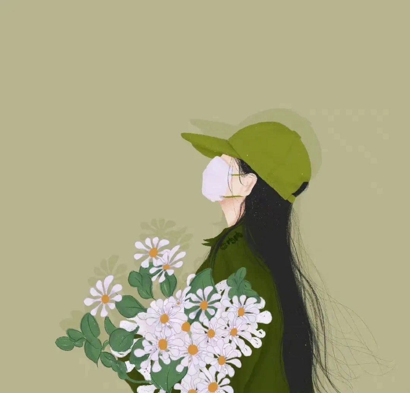 情侣头像丨手捧鲜花动漫手绘情头